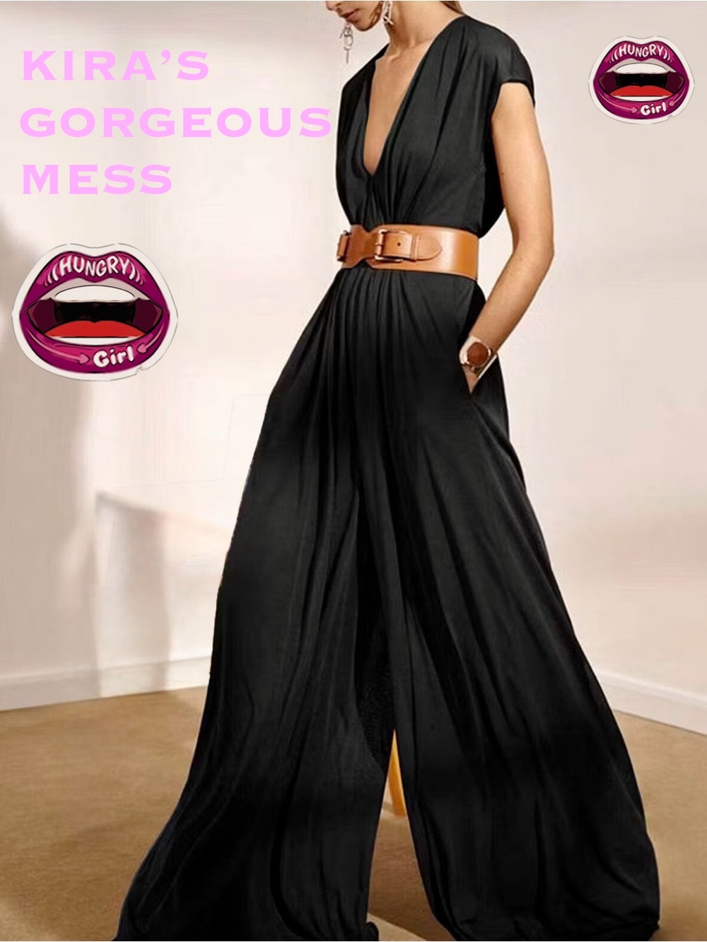 💋🍸BNWT🍸💋Black Deep V Wide-Leg Jumpsuit(Belt Not Included)🍸💋